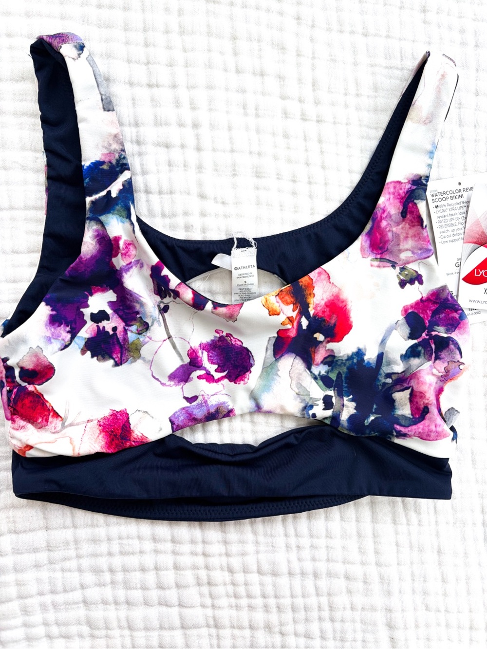 Athleta Reversible Watercolor Bikini Top S Scoop Swim NWT Detached Tags